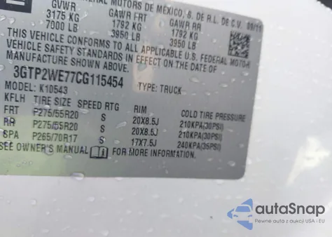 2012 GMC Sierra 1500 Slt из США, поврежденный, VIN 3GTP2WE77CG115454